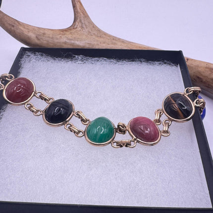 Vintage Gold Filled Scarab Bracelet: Black Onyx Gemstone