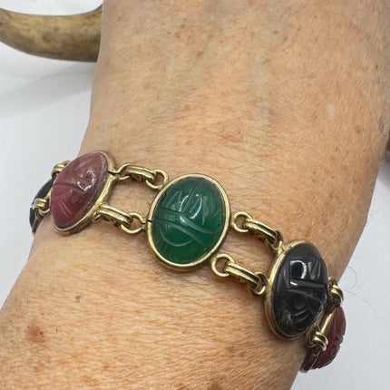 Vintage Gold Filled Scarab Bracelet: Black Onyx Gemstone