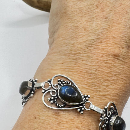 Vintage Rainbow Green Labradorite Silver Bracelet Silver Bronze