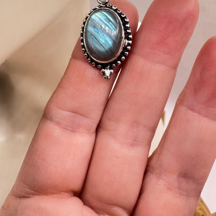 Vintage Labradorite Dangle Earrings Sterling Silver Leverbacks