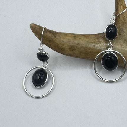 Vintage Black Onyx Dangle Earrings Sterling Silver Leverbacks