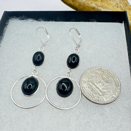 Vintage Black Onyx Dangle Earrings Sterling Silver Leverbacks