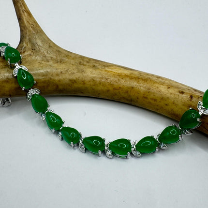 Vintage Green Aventurine Jade Lucky Bracelet - Silver Bronze