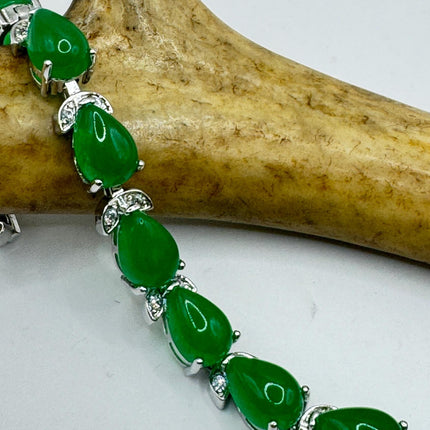 Vintage Green Aventurine Jade Lucky Bracelet - Silver Bronze