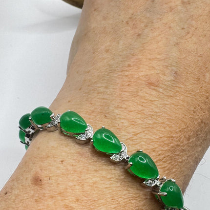 Vintage Green Aventurine Jade Lucky Bracelet - Silver Bronze