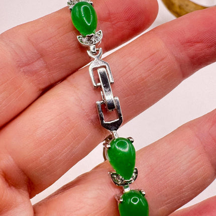 Vintage Green Aventurine Jade Lucky Bracelet - Silver Bronze