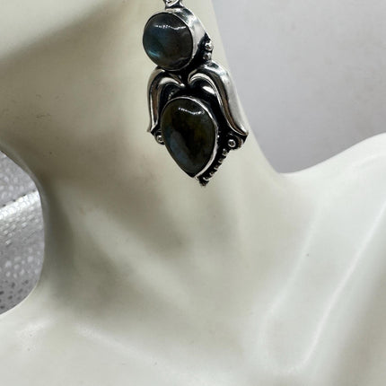 Vintage Labradorite Dangle Earrings Sterling Silver Leverbacks-Earrings-TomWayne Jewelers