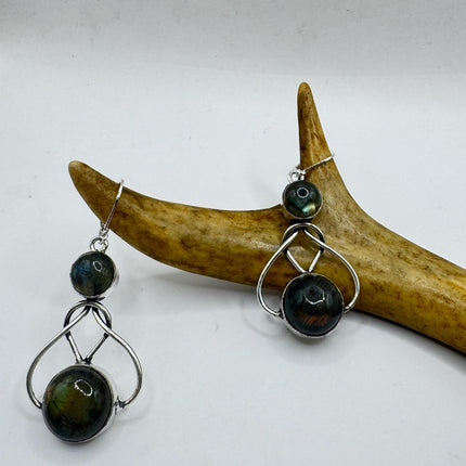 Vintage Labradorite Dangle Earrings Sterling Silver Leverbacks-Earrings-TomWayne Jewelers
