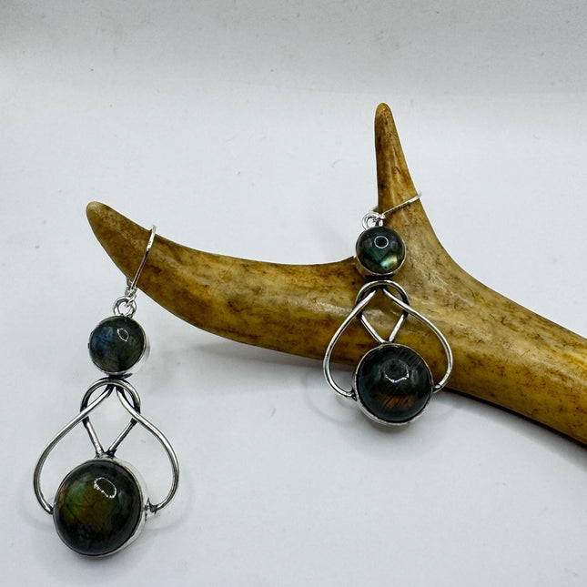 Vintage Labradorite Dangle Earrings Sterling Silver Leverbacks-Earrings-TomWayne Jewelers