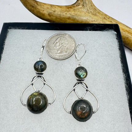 Vintage Labradorite Dangle Earrings Sterling Silver Leverbacks-Earrings-TomWayne Jewelers