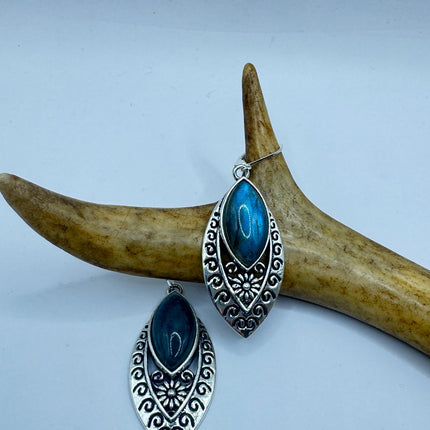 Vintage Labradorite Dangle Earrings Sterling Silver Leverbacks-Earrings-TomWayne Jewelers