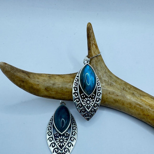 Vintage Labradorite Dangle Earrings Sterling Silver Leverbacks-Earrings-TomWayne Jewelers