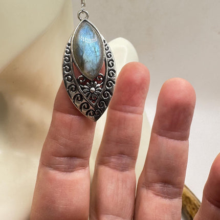 Vintage Labradorite Dangle Earrings Sterling Silver Leverbacks-Earrings-TomWayne Jewelers