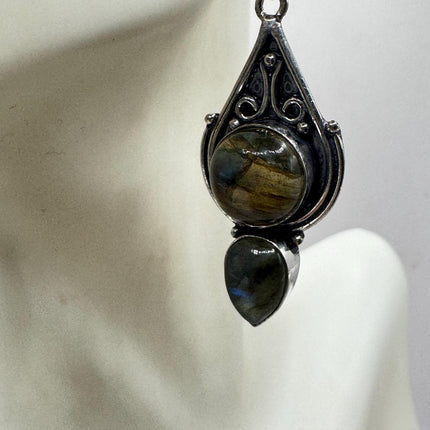 Vintage Labradorite Dangle Earrings Sterling Silver Leverbacks-Earrings-TomWayne Jewelers