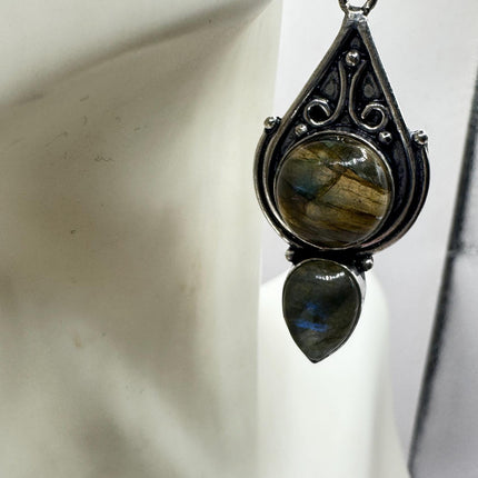 Vintage Labradorite Dangle Earrings Sterling Silver Leverbacks-Earrings-TomWayne Jewelers