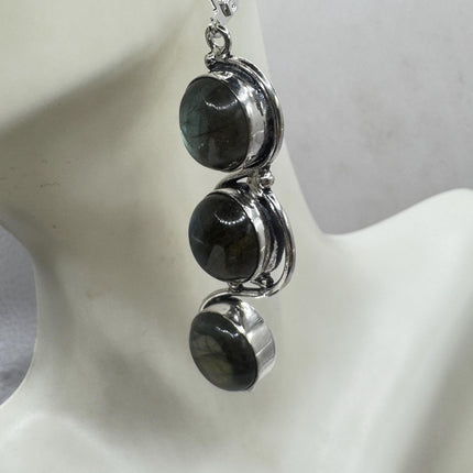 Vintage Labradorite Dangle Earrings Sterling Silver Leverbacks-Earrings-TomWayne Jewelers