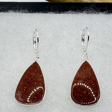 Vintage Red Goldstone Silver Earrings | 925 sterling Silver Lever Backs-Earrings-TomWayne Jewelers