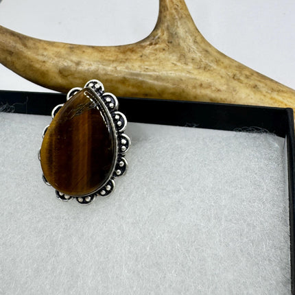 Vintage Chunky Tigers Eye Cocktail Ring - Statement Band