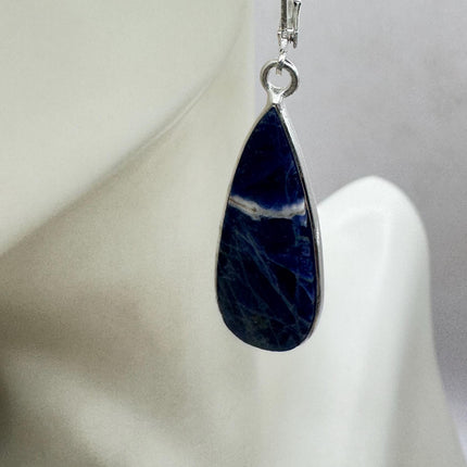 Vintage Blue Lapis Lazuli Dangle Earrings Sterling Silver Leverbacks