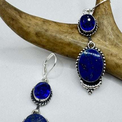 Vintage Blue Lapis Lazuli Dangle Earrings Sterling Silver Leverbacks