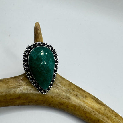 Vintage Silver Bronze Ring: Green Chrysoprase Statement Jewelry 5.75-Rings-TomWayne Jewelers