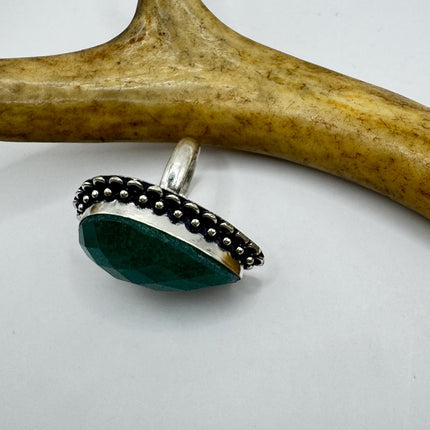Vintage Silver Bronze Ring: Green Chrysoprase Statement Jewelry 5.75-Rings-TomWayne Jewelers