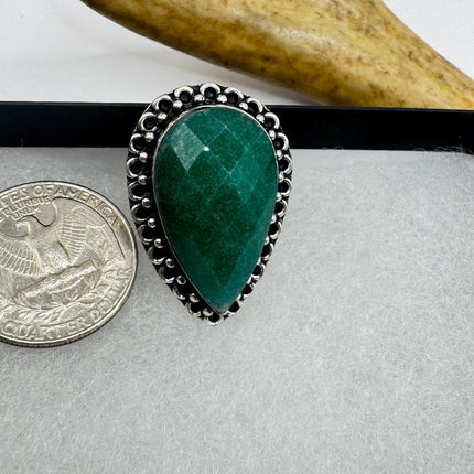 Vintage Silver Bronze Ring: Green Chrysoprase Statement Jewelry 5.75-Rings-TomWayne Jewelers