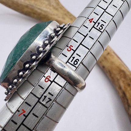 Vintage Silver Bronze Ring: Green Chrysoprase Statement Jewelry 5.75-Rings-TomWayne Jewelers