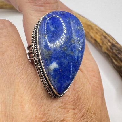 Vintage Boho Blue lapis lazuli Ring Band chunky cocktail ring Size 9