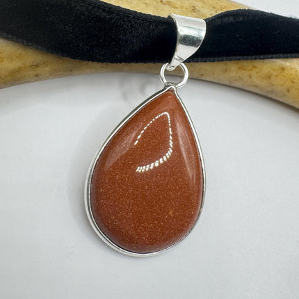 Vintage Goldstone Charm Necklace: Dainty Gold Filled Chain
