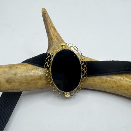 Vintage Black Onyx Brooch Pin, Gold Filled black velvet choker-Pins and Brooches-TomWayne Jewelers