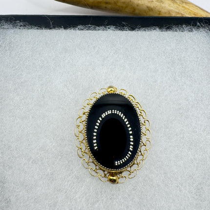 Vintage Black Onyx Brooch Pin, Gold Filled black velvet choker-Pins and Brooches-TomWayne Jewelers