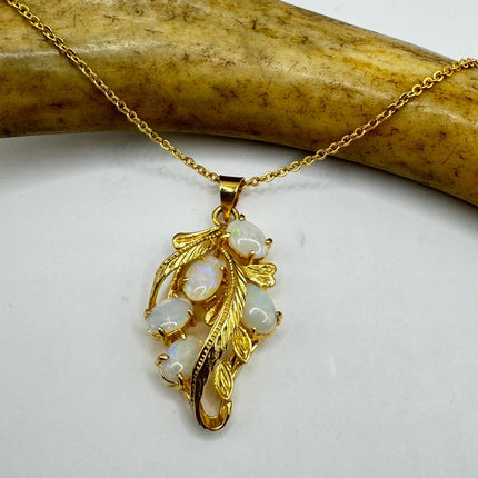 Vintage White Fire Opal Necklace Gold Filled-Necklaces-TomWayne Jewelers