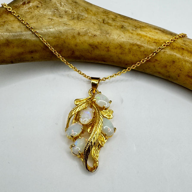 Vintage White Fire Opal Necklace Gold Filled-Necklaces-TomWayne Jewelers