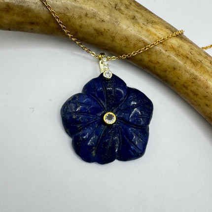 Vintage Blue lapis lazuli Flower Necklace Gold Filled-Necklaces-TomWayne Jewelers