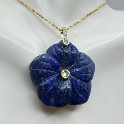 Vintage Blue lapis lazuli Flower Necklace Gold Filled-Necklaces-TomWayne Jewelers