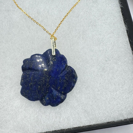 Vintage Blue lapis lazuli Flower Necklace Gold Filled-Necklaces-TomWayne Jewelers