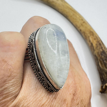 Vintage Rainbow Moonstone Ring Chunky Boho Antique Style Design-Rings-TomWayne Jewelers