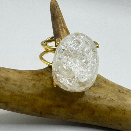 Vintage Clear Quartz Statement Ring Gold 925 Sterling Silver Adjustable-Rings-TomWayne Jewelers