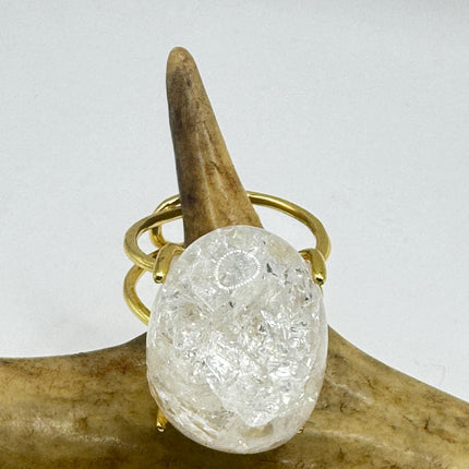 Vintage Clear Quartz Statement Ring Gold 925 Sterling Silver Adjustable-Rings-TomWayne Jewelers