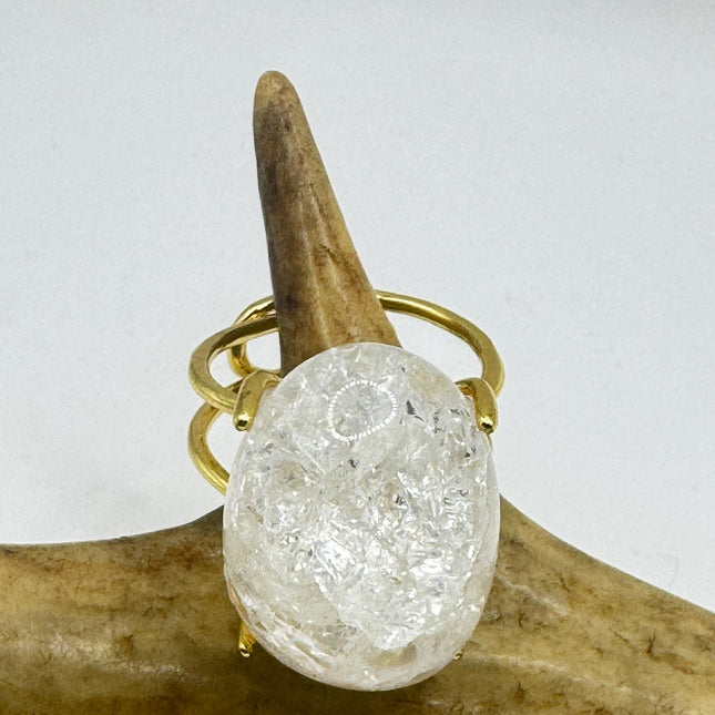 Vintage Clear Quartz Statement Ring Gold 925 Sterling Silver Adjustable-Rings-TomWayne Jewelers