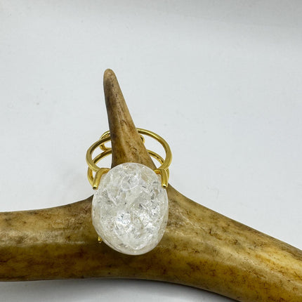 Vintage Clear Quartz Statement Ring Gold 925 Sterling Silver Adjustable-Rings-TomWayne Jewelers