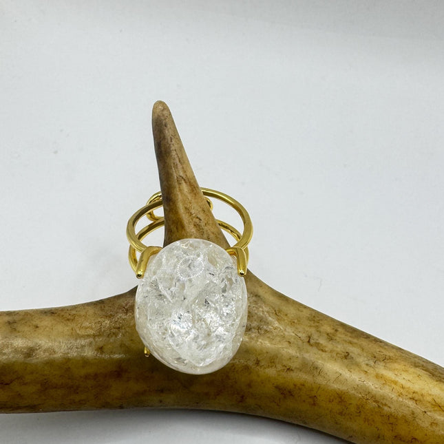 Vintage Clear Quartz Statement Ring Gold 925 Sterling Silver Adjustable-Rings-TomWayne Jewelers