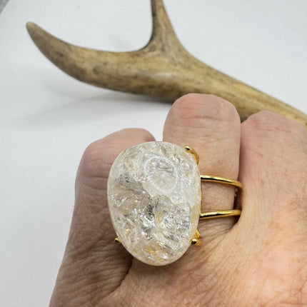 Vintage Clear Quartz Statement Ring Gold 925 Sterling Silver Adjustable-Rings-TomWayne Jewelers