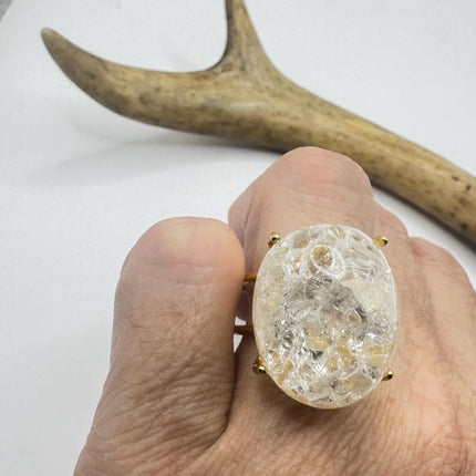 Vintage Clear Quartz Statement Ring Gold 925 Sterling Silver Adjustable-Rings-TomWayne Jewelers