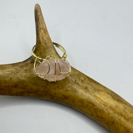 Vintage Pink Rose Quartz Statement Ring Gold 925 Sterling Silver Adjustable-Rings-TomWayne Jewelers