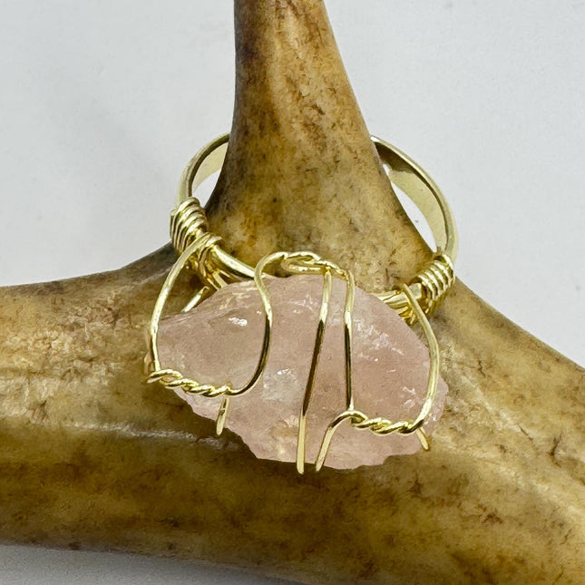 Vintage Pink Rose Quartz Statement Ring Gold 925 Sterling Silver Adjustable-Rings-TomWayne Jewelers