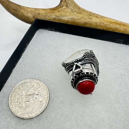 Vintage Red Silver Bronze Poison Ring-Rings-TomWayne Jewelers