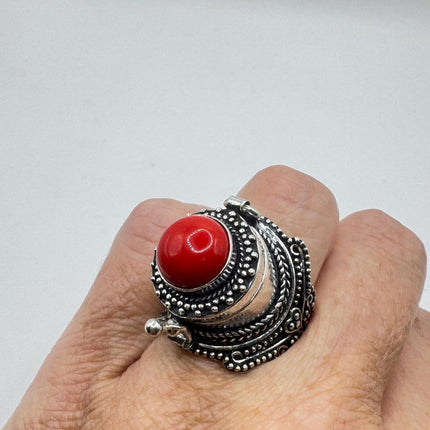 Vintage Red Silver Bronze Poison Ring-Rings-TomWayne Jewelers
