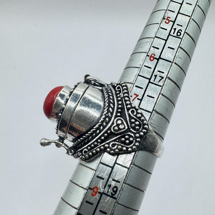 Vintage Red Silver Bronze Poison Ring-Rings-TomWayne Jewelers
